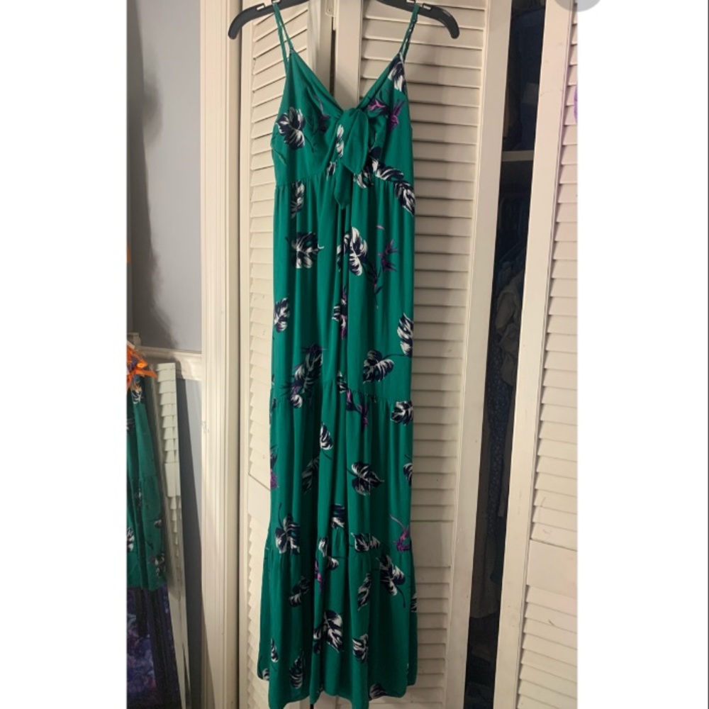 GREEN/FLOWER LONG DRESS
